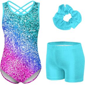 Idgreatim 5-10 Years Gymnastics Leotards for Girls Sparkly Unitards Biketards with Shorts Activewear Outfits in Kuwait