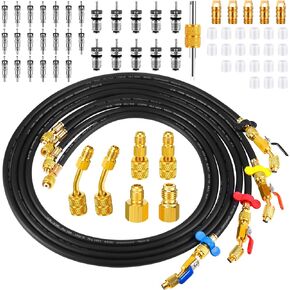 2025 شحن التبريد خرطوم 1/4 '' SAE مع صمام كرة مضغوط الزاوية المطبق على R134A R12 R22 R502 R404 SOWSIGERANT CONFICENING SFILGE (أسود ، 5 أقدام) in Kuwait