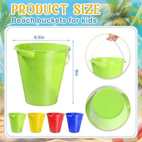 12 Pack 9 Inch Large Sand Bucket with Shovel Beach Bucket Toys for Kids Use for Sand Molds at The Sandbox Plastic Bucket with Handles for Summer Beach Party Favors in Saudi Arabia