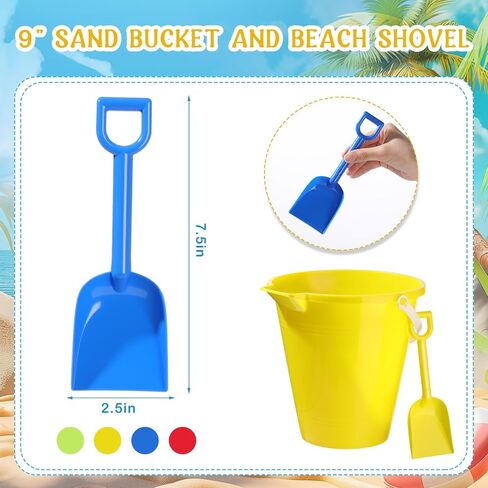 12 Pack 9 Inch Large Sand Bucket with Shovel Beach Bucket Toys for Kids Use for Sand Molds at The Sandbox Plastic Bucket with Handles for Summer Beach Party Favors in Saudi Arabia