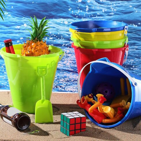 12 Pack 9 Inch Large Sand Bucket with Shovel Beach Bucket Toys for Kids Use for Sand Molds at The Sandbox Plastic Bucket with Handles for Summer Beach Party Favors in Saudi Arabia