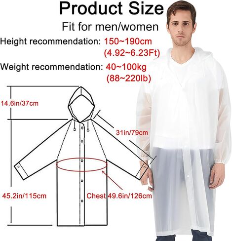 Rain Ponchos Raincoats for Adults, 2 Pcs Reusable Rain Jacket Coats with Hoods and Sleeves for Men Women (White) in Kuwait