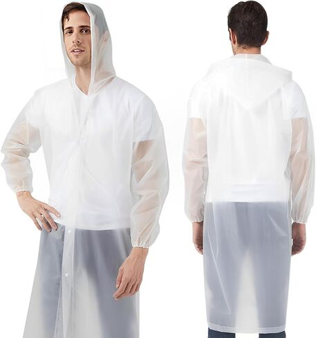 Rain Ponchos Raincoats for Adults, 2 Pcs Reusable Rain Jacket Coats with Hoods and Sleeves for Men Women (White) in Kuwait