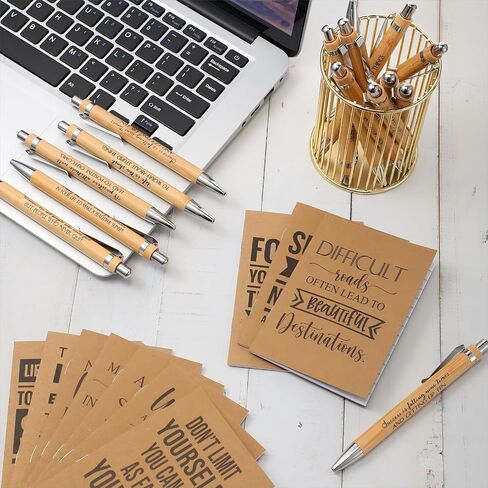 PerKoop 60 Pcs Inspirational Notebooks Motivational Pens Thank You Wood Bamboo Pen Kraft Notebooks Employee Appreciation Gifts Bulk Pocket Journals Camp Stationary for Student Coworker (Quotes) in Saudi Arabia