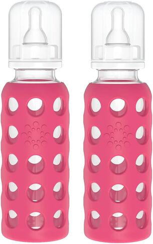 Lifefactory Glass Baby Bottles with Silicone Protection - 2-Pack, 4 oz Bottles, Sky Blue & Banana in Kuwait