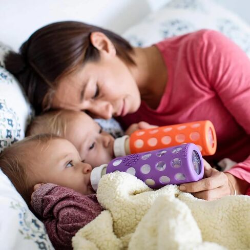 Lifefactory Glass Baby Bottles with Silicone Protection - 2-Pack, 4 oz Bottles, Sky Blue & Banana in Kuwait