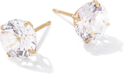 10K Gold with White Sapphire Earrings - 1.90 Carat Round Cut Studs - White Sapphire Stud Earrings - Sapphire Earrings - Birthstone Jewelry for Women - Trendy Gold Stud Earrings - Sapphire Studs in Saudi Arabia