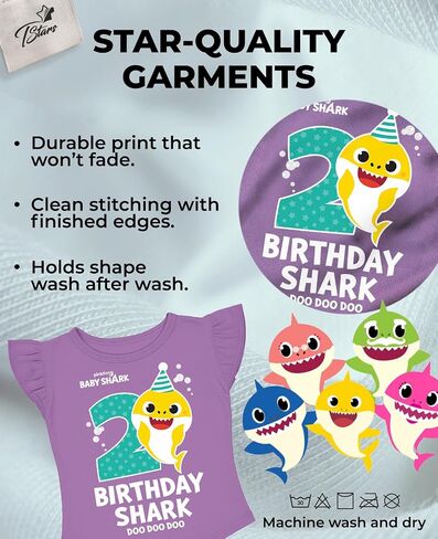 Tstars 2nd 3rd 4th Birthday Baby Shark Shirt Two Three Four Year Old Toddler Girl Ruffle Sleeve Top in Saudi Arabia