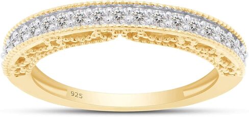 Savearth Diamonds 1/5 CT. T.W Round Cut Lab الذي خلق Moissanite Diamond Milgrain Half Edernity Ring القابلة للتكديس للنساء في الذهب 14K على الفضة الاسترليني (وضوح VVS1 ، 0.20 CTTW) in Kuwait