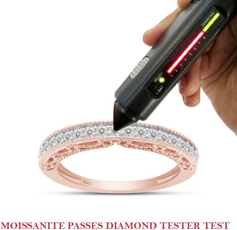 Savearth Diamonds 1/5 CT. T.W Round Cut Lab الذي خلق Moissanite Diamond Milgrain Half Edernity Ring القابلة للتكديس للنساء في الذهب 14K على الفضة الاسترليني (وضوح VVS1 ، 0.20 CTTW) in Kuwait