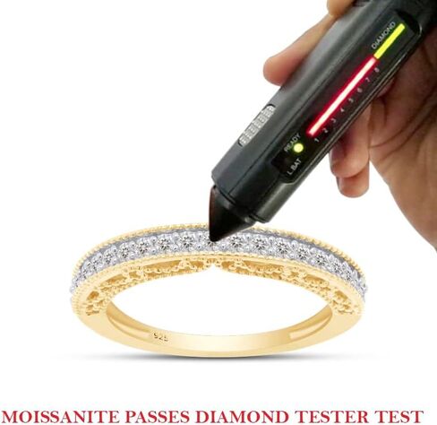 Savearth Diamonds 1/5 CT. T.W Round Cut Lab الذي خلق Moissanite Diamond Milgrain Half Edernity Ring القابلة للتكديس للنساء في الذهب 14K على الفضة الاسترليني (وضوح VVS1 ، 0.20 CTTW) in Kuwait