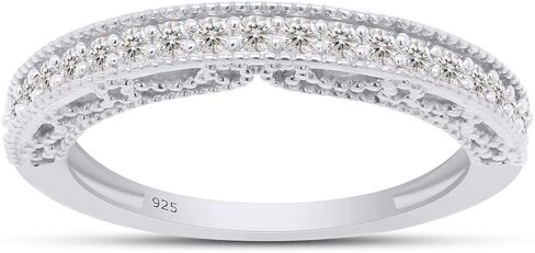 Savearth Diamonds 1/5 CT. T.W Round Cut Lab الذي خلق Moissanite Diamond Milgrain Half Edernity Ring القابلة للتكديس للنساء في الذهب 14K على الفضة الاسترليني (وضوح VVS1 ، 0.20 CTTW) in Saudi Arabia