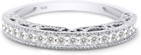 Savearth Diamonds 1/5 CT. T.W Round Cut Lab الذي خلق Moissanite Diamond Milgrain Half Edernity Ring القابلة للتكديس للنساء في الذهب 14K على الفضة الاسترليني (وضوح VVS1 ، 0.20 CTTW) in Saudi Arabia