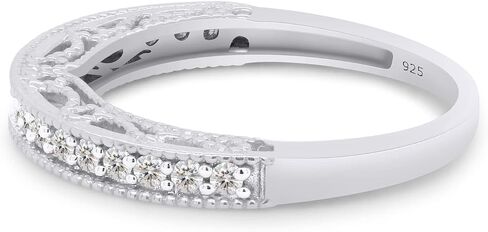 Savearth Diamonds 1/5 CT. T.W Round Cut Lab الذي خلق Moissanite Diamond Milgrain Half Edernity Ring القابلة للتكديس للنساء في الذهب 14K على الفضة الاسترليني (وضوح VVS1 ، 0.20 CTTW) in Saudi Arabia