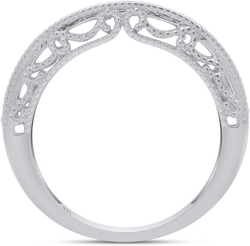 Savearth Diamonds 1/5 CT. T.W Round Cut Lab الذي خلق Moissanite Diamond Milgrain Half Edernity Ring القابلة للتكديس للنساء في الذهب 14K على الفضة الاسترليني (وضوح VVS1 ، 0.20 CTTW) in Saudi Arabia