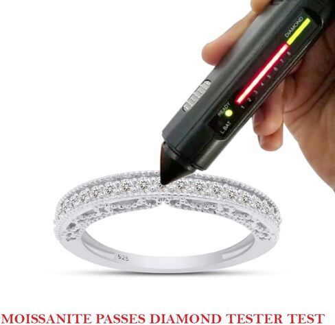 Savearth Diamonds 1/5 CT. T.W Round Cut Lab الذي خلق Moissanite Diamond Milgrain Half Edernity Ring القابلة للتكديس للنساء في الذهب 14K على الفضة الاسترليني (وضوح VVS1 ، 0.20 CTTW) in Saudi Arabia