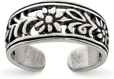 925 Sterling Silver Antiqued Flower Toe Ring in Saudi Arabia