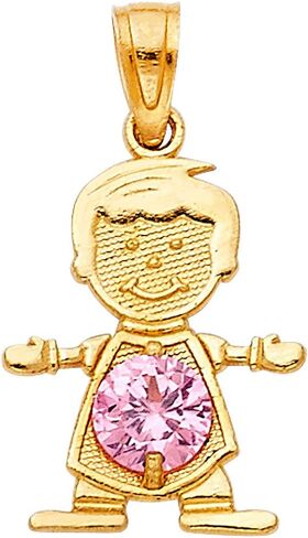 14K Yellow Gold 12 Months Birthstone Pendants Cubic Zirconia CZ Boy Tiny Size Bday Gift Charms For Necklace or Chain in Saudi Arabia