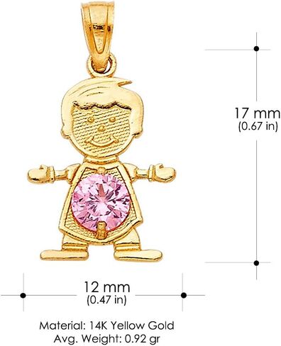 14K Yellow Gold 12 Months Birthstone Pendants Cubic Zirconia CZ Boy Tiny Size Bday Gift Charms For Necklace or Chain in Saudi Arabia