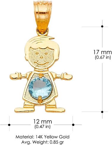 14K Yellow Gold 12 Months Birthstone Pendants Cubic Zirconia CZ Boy Tiny Size Bday Gift Charms For Necklace or Chain in Saudi Arabia
