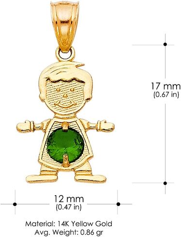 14K Yellow Gold 12 Months Birthstone Pendants Cubic Zirconia CZ Boy Tiny Size Bday Gift Charms For Necklace or Chain in Saudi Arabia