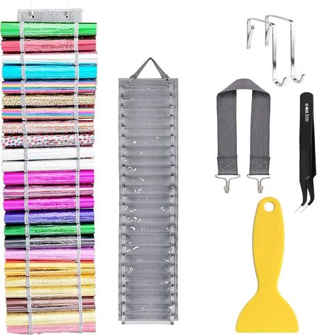 48 Compartments Vinyl Roll Storage, Vinyl Roll Holder Vinyl Organizer, Vinyl Storage Rack Wall Mount/Over The Door for Craft Room Organizers and Storage Lengthened（Black） in Saudi Arabia