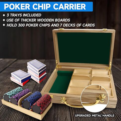 GSE Games & Sports Expert Wooden Poker Chip Case, Casino Grade Chip Holder with 3 Poker Chip Trays for Any Thickness chips, Holds 300 Chips (Oak) in Kuwait