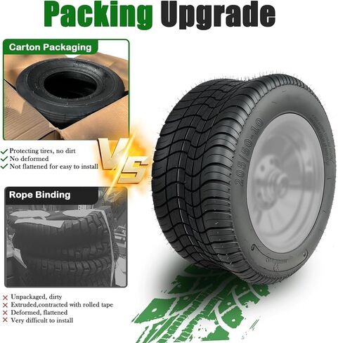 إطارات TRIPOWER لعربة الجولف 205/50-10 - 205/50/10 10 بوصة إطار DOT Street لعربة الجولف E-Z-GO Club Car، مقاومة منخفضة للدوران، 4PR بدون أنبوب، سعة 675 رطل، مجموعة من 4 in Kuwait