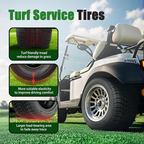 إطارات TRIPOWER لعربة الجولف 205/50-10 - 205/50/10 10 بوصة إطار DOT Street لعربة الجولف E-Z-GO Club Car، مقاومة منخفضة للدوران، 4PR بدون أنبوب، سعة 675 رطل، مجموعة من 4 in Kuwait