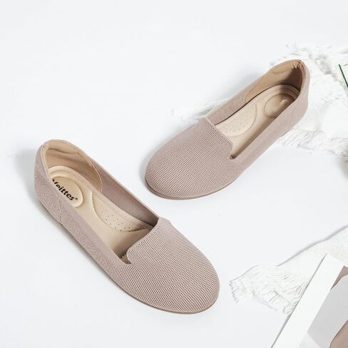 Veittes Women's Wide Width Flats Shoes,Dressy Comfortable Shoes,Soft Ladies Elegant Slip on Round Toe Knitted Ballet Shoes. in Kuwait