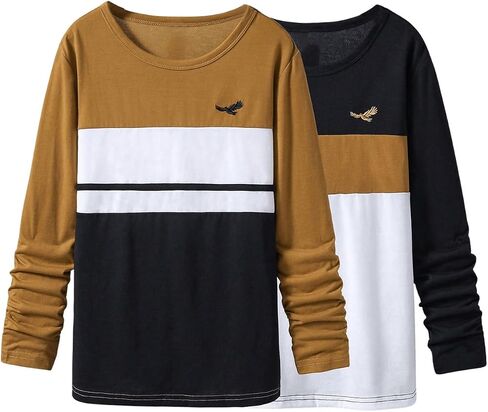 SweatyRocks Boy's 2 Pack Color Block Graphic T Termbroidery Long Sleeve Crewneck Tops Tops in Saudi Arabia