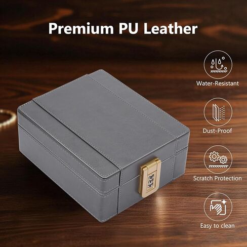 Bison Denim Watch Box ، 4 Watch Travel Case with Combination - Pu Leather Men's Watch Storage Box & Jewelry Organizer with Ring Slots & Necklace Hooks ، Archance Travel Action ، Black in Kuwait