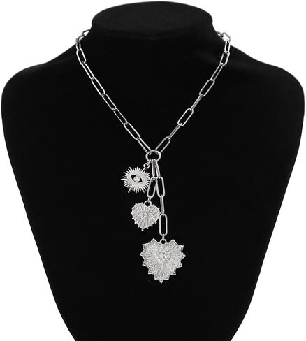 Chunky Gold Rhinestone Heart Pendant Necklace for Women Vintage Silver CZ Evil Eye Y Necklace Love Eye Chain Choker Necklace Jewelry Accessories in Saudi Arabia