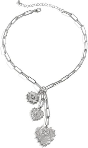 Chunky Gold Rhinestone Heart Pendant Necklace for Women Vintage Silver CZ Evil Eye Y Necklace Love Eye Chain Choker Necklace Jewelry Accessories in Saudi Arabia