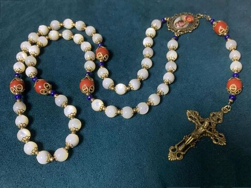 Lcqq handmade vintage mother of pearl beads + Red Agate beads catholic rosary necklace crucifix cross gift in Saudi Arabia