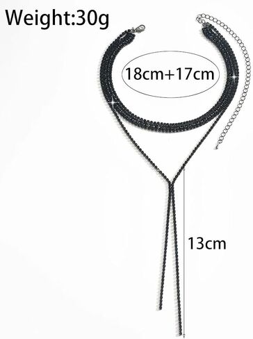 Silver Rhinestone Necklace for Women Layered Black Cubic Zirconia Choker Necklaces Set Sparkly Long Y Lariat Necklaces Trendy Prom Party Jewelry Gifts in Kuwait