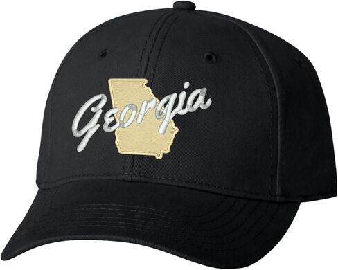 Go All Out Georgia Metallic Silver Script & Gold Silhouette Dad Deluxe Trucker Flatbill Baseball Structured Embroidered Hat in Kuwait
