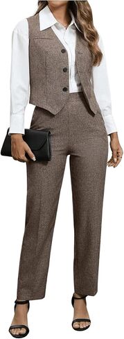 SOLY HUX Women's 2 Piece Outfits V Neck Button Down Sleeveless Blazer Vest and Pants Work Office Set in Saudi Arabia