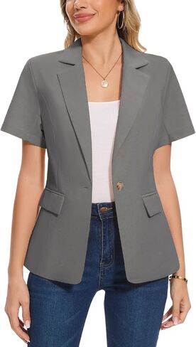 MINTLIMIT Women's Cotton Linen Blazer Jacket Short Sleeve Summer Casual Lightweight Button Lapel Blazers with Pockets in Saudi Arabia