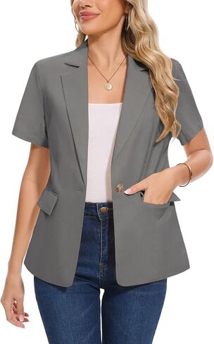 MINTLIMIT Women's Cotton Linen Blazer Jacket Short Sleeve Summer Casual Lightweight Button Lapel Blazers with Pockets in Saudi Arabia