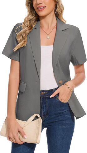 MINTLIMIT Women's Cotton Linen Blazer Jacket Short Sleeve Summer Casual Lightweight Button Lapel Blazers with Pockets in Saudi Arabia