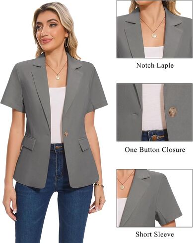 MINTLIMIT Women's Cotton Linen Blazer Jacket Short Sleeve Summer Casual Lightweight Button Lapel Blazers with Pockets in Saudi Arabia