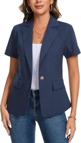 MINTLIMIT Women's Cotton Linen Blazer Jacket Short Sleeve Summer Casual Lightweight Button Lapel Blazers with Pockets in Saudi Arabia