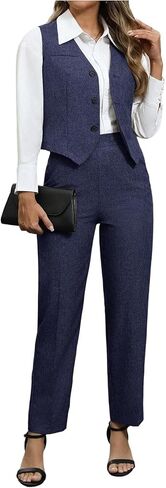 SOLY HUX Women's 2 Piece Outfits V Neck Button Down Sleeveless Blazer Vest and Pants Work Office Set in Saudi Arabia