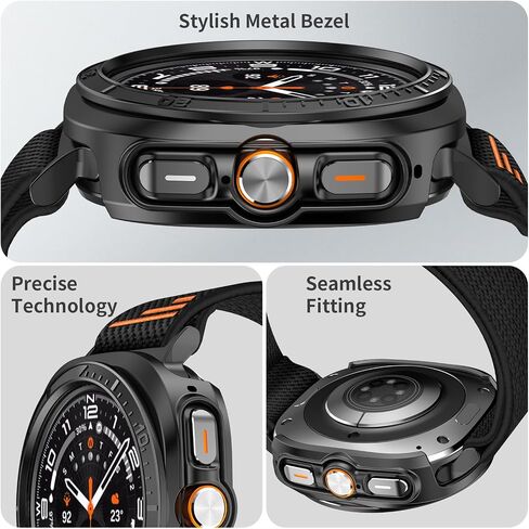AMANECER Rugged PC Case Compatible with Galaxy Watch 7 Ultra, Anti-Scratch Metal Bezel Ring for Samsung Watch 47MM 2024 Release, Stylish Armor Bumper Cover Protector of Smartwatch Accessory- Silver in Kuwait