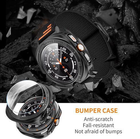 AMANECER Rugged PC Case Compatible with Galaxy Watch 7 Ultra, Anti-Scratch Metal Bezel Ring for Samsung Watch 47MM 2024 Release, Stylish Armor Bumper Cover Protector of Smartwatch Accessory- Silver in Kuwait