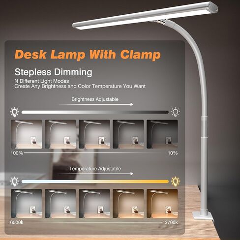 LED Desk Lamp with Clamp, Architect Desk Lamp for Home Office with Remote, 24W Ultra-Bright Desk Light with Stepless Dimming and Stepless Color Temp, Memory Function for Study and Workbench in Saudi Arabia