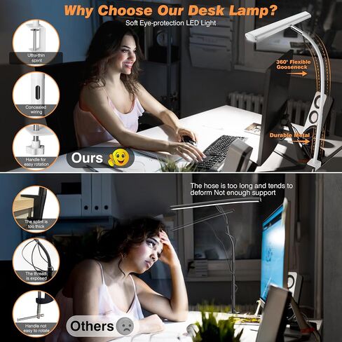 LED Desk Lamp with Clamp, Architect Desk Lamp for Home Office with Remote, 24W Ultra-Bright Desk Light with Stepless Dimming and Stepless Color Temp, Memory Function for Study and Workbench in Saudi Arabia