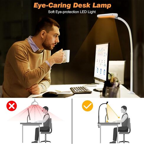 LED Desk Lamp with Clamp, Architect Desk Lamp for Home Office with Remote, 24W Ultra-Bright Desk Light with Stepless Dimming and Stepless Color Temp, Memory Function for Study and Workbench in Saudi Arabia