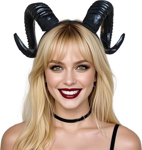 MOSTORY Devil Goat Horns Headband - Demon Sheep Horn Headband for Adult Cosplay Halloween Renaissance Photoshoot (Detachable) in Saudi Arabia